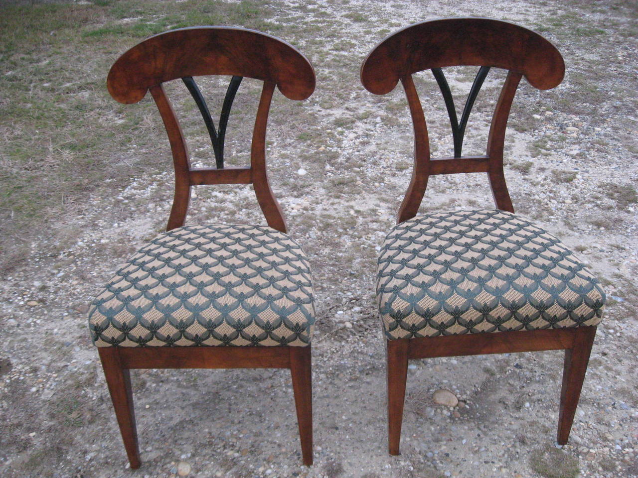 Fabulous set of  Six 19th century Biedermeier   Chairs. Walnut Veneer, Ebonized Slats with Drop in Seats...Purchased in Austria