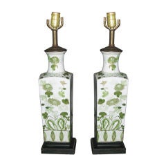 Pair of Hand-Painted Porcelain Oriental Lamps 8