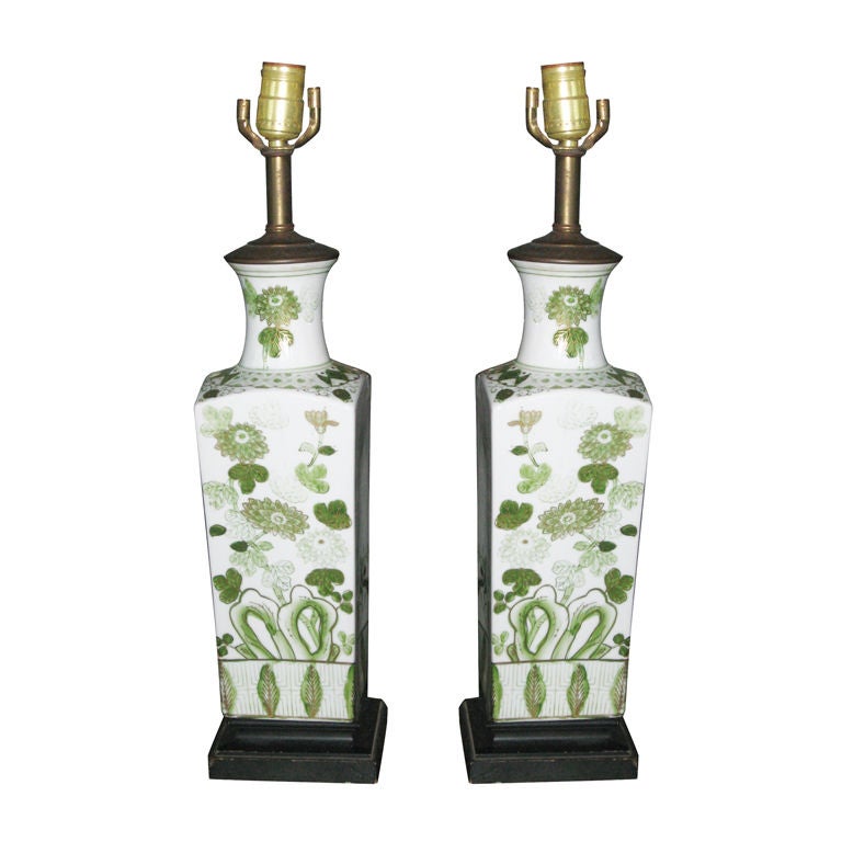 Pair of Hand-Painted Porcelain Oriental Lamps
