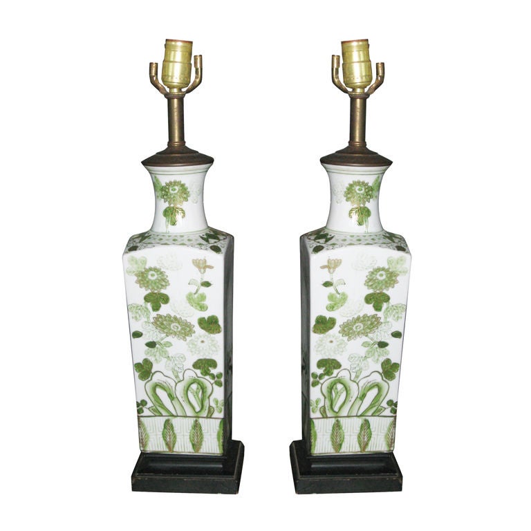 Pair of Hand-Painted Porcelain Oriental Lamps