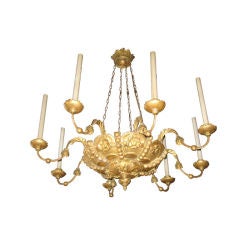 Antique Gilded Wood Italian Eight Light Chandelier