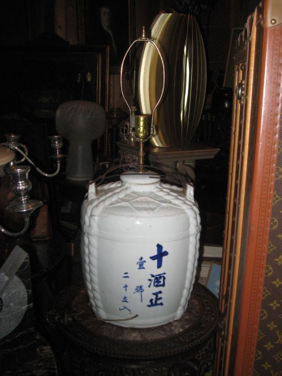 Japanese Antique Sake Jar Made into Lamp