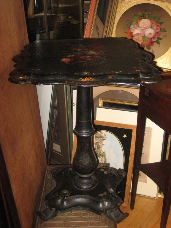 Papier mâché hand-painted and mother of pearl tilt top table