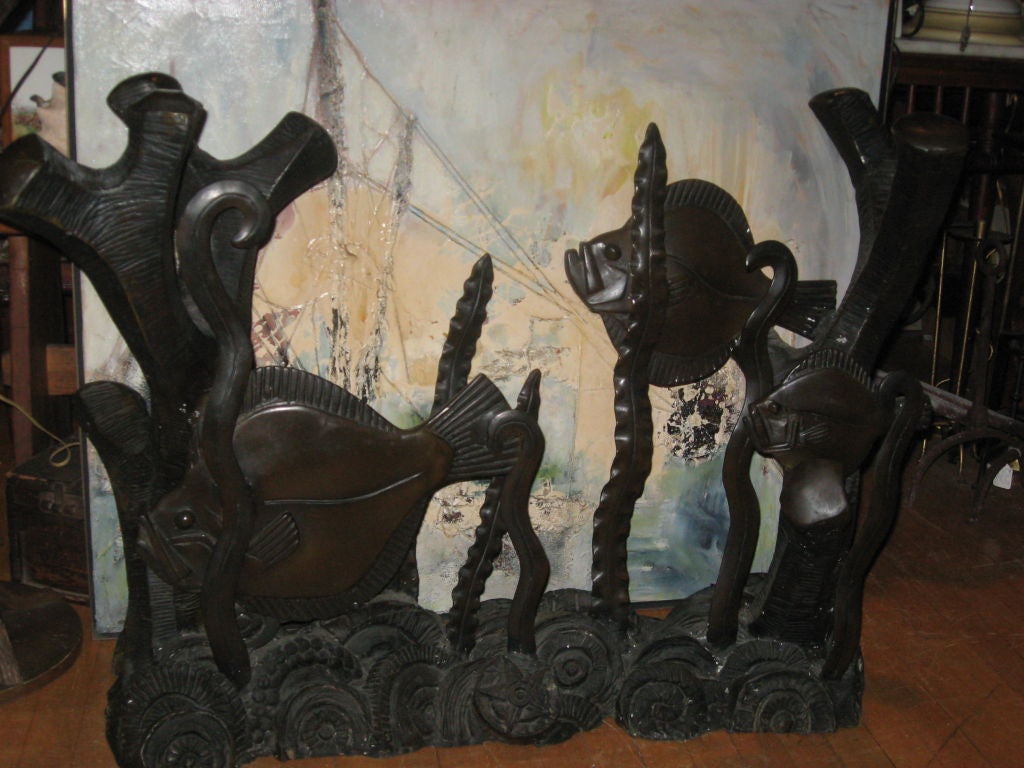 44"Midcentury Bronze Sea Life Motif Console