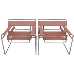 Pr. of Marcel  Breuer  Wassily  Leather Chairs by Knoll