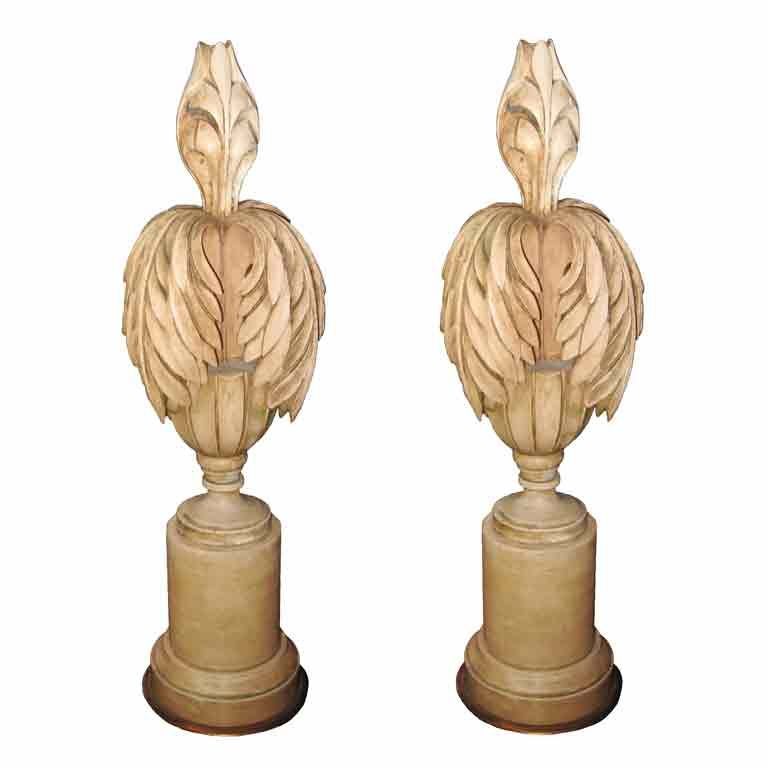Art Modern Pair of Carved Wood and Gilt Table Lamps