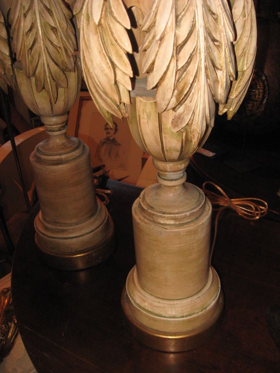 Art Modern Pair of Carved Wood and Gilt Table Lamps In Good Condition In Water Mill, NY