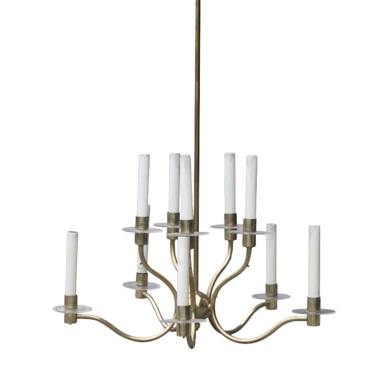Midcentury Brass and Lucite Chandelier For Sale