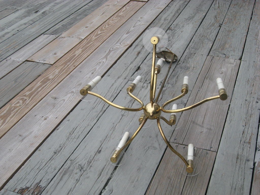 American Midcentury Brass and Lucite Chandelier For Sale