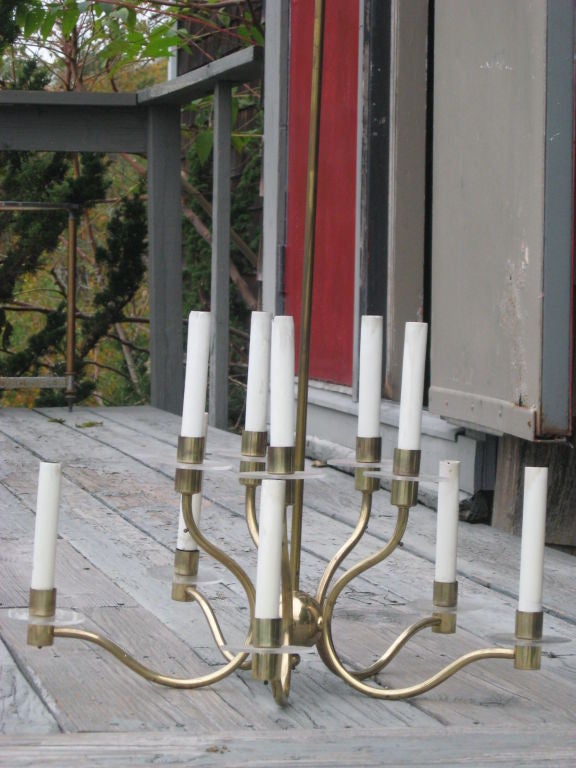 Mid-20th Century Midcentury Brass and Lucite Chandelier For Sale