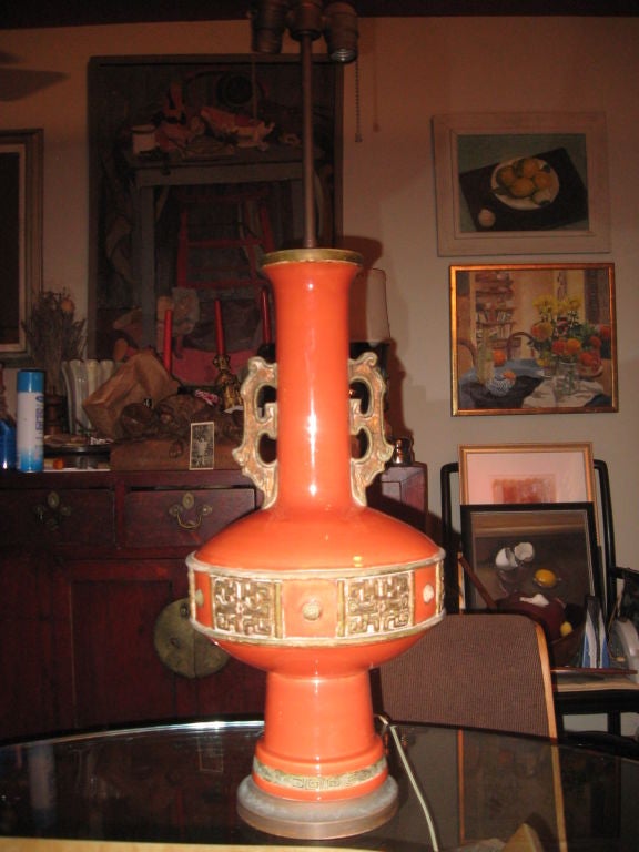 American Large Pottery Lamp in the Style of James Mont For Sale