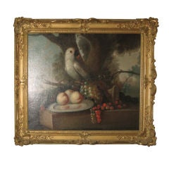 18thc  Still Life with Parrot Oil Painting