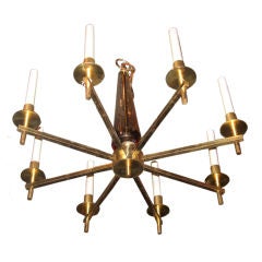 Midcentury Brass and Crystal Chandelier By Orrefors 12