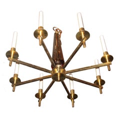 Midcentury Brass and Crystal Chandelier by Orrefors
