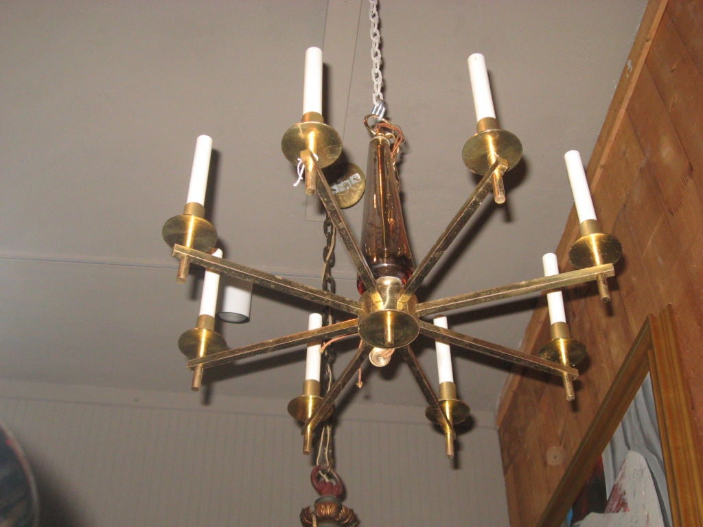 Mid-20th Century Midcentury Brass and Crystal Chandelier by Orrefors For Sale
