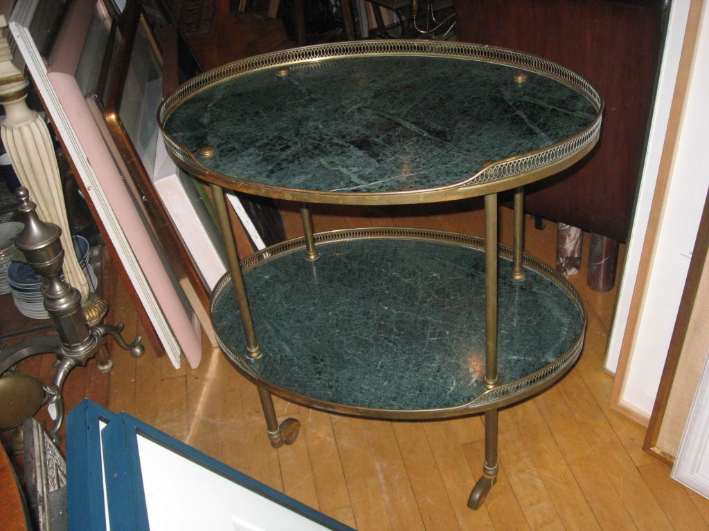 Italian Mid-Century marble and brass bar or serving cart.