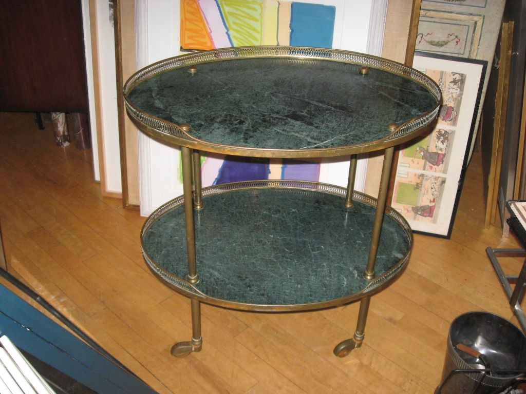 Midcentury Italian Marble and Brass Bar or Serving Cart For Sale 1