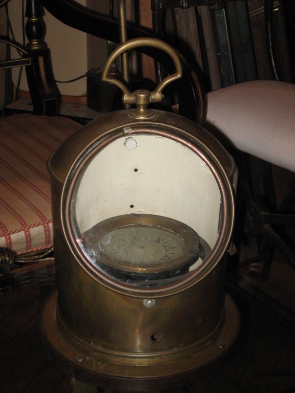 Brass ship compass made into lamp, early 20th century.