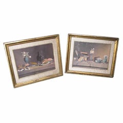 Antique Pair of Tempera Stllife Paintings by Lelong