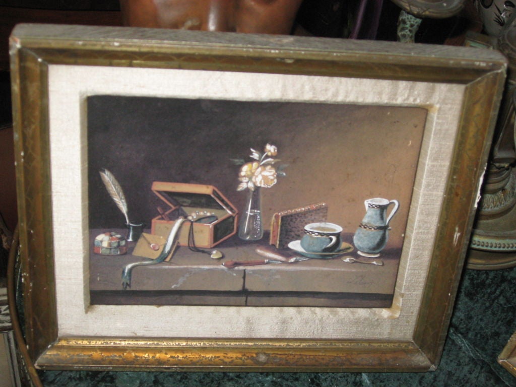 19th Century Pair of Tempera Stllife Paintings by Lelong For Sale