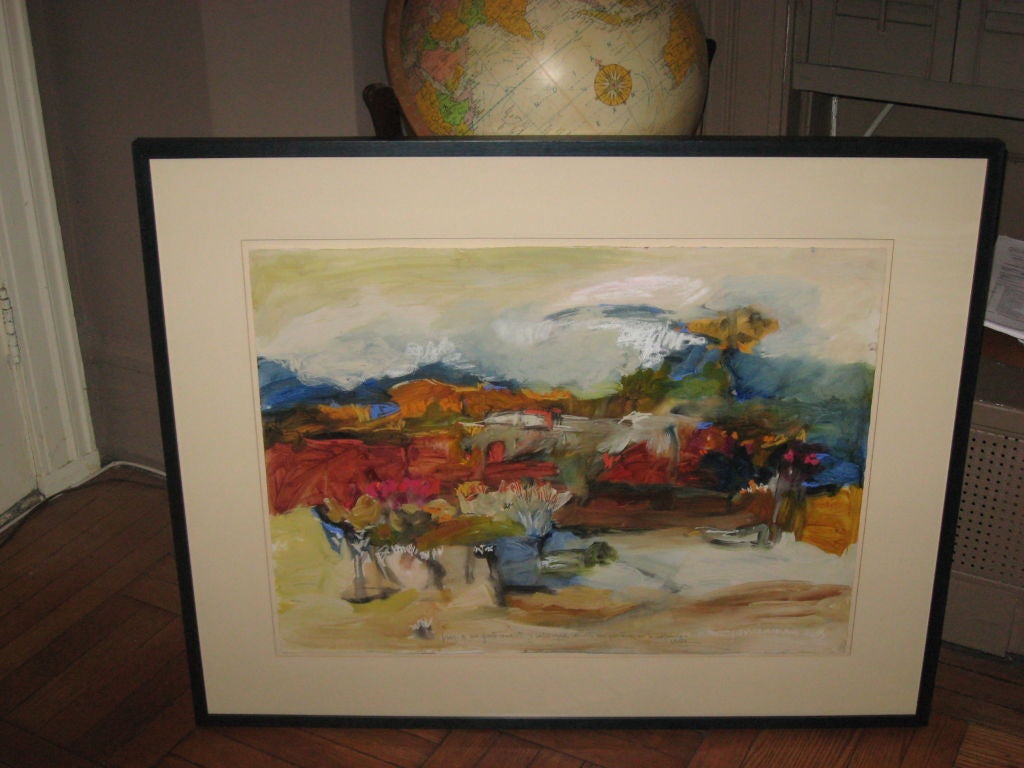 Semi abstract landscape mixed-media by Listed Artist Cecilia Garcia Amaro-framed under glass.-Price reduced from $2800