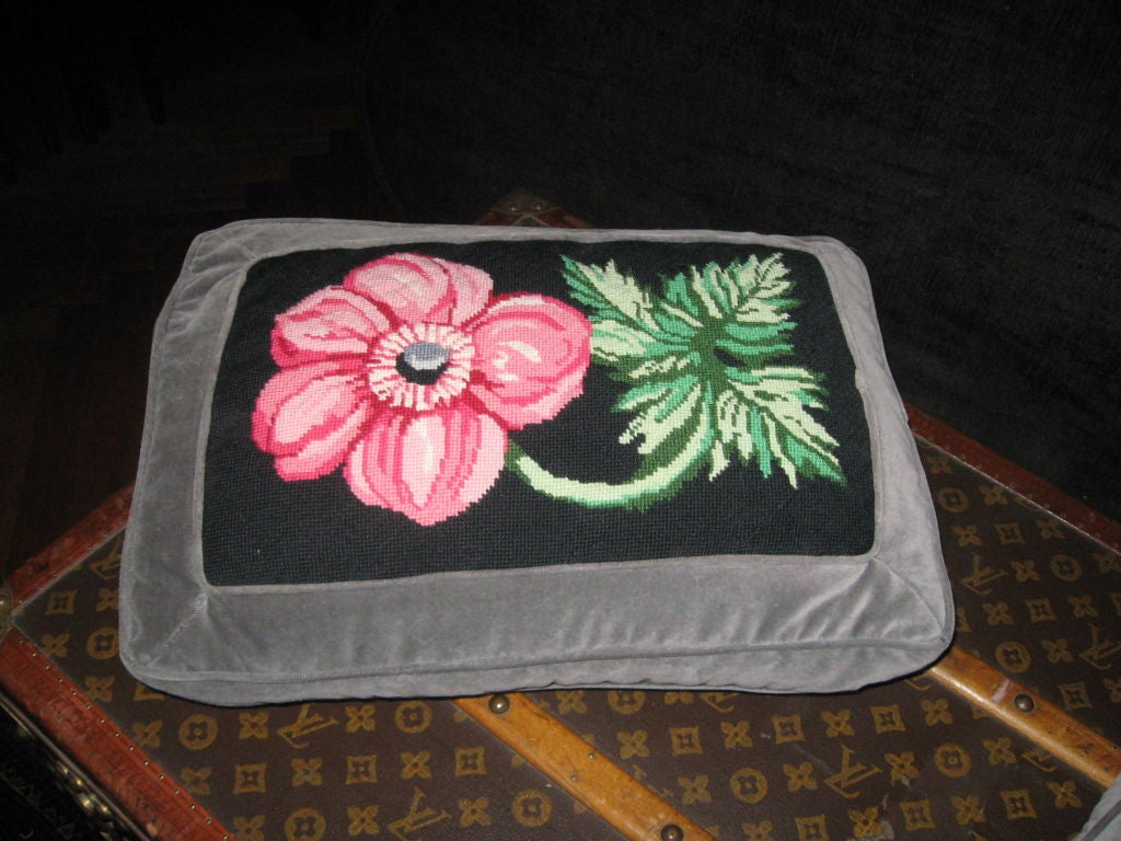 Pair of Handmade Needlepoint Down Pillows For Sale 1