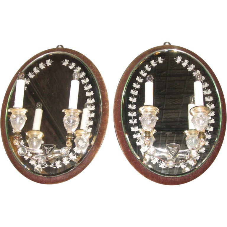 Pair of 19th Century Etched Mirrored Sconces