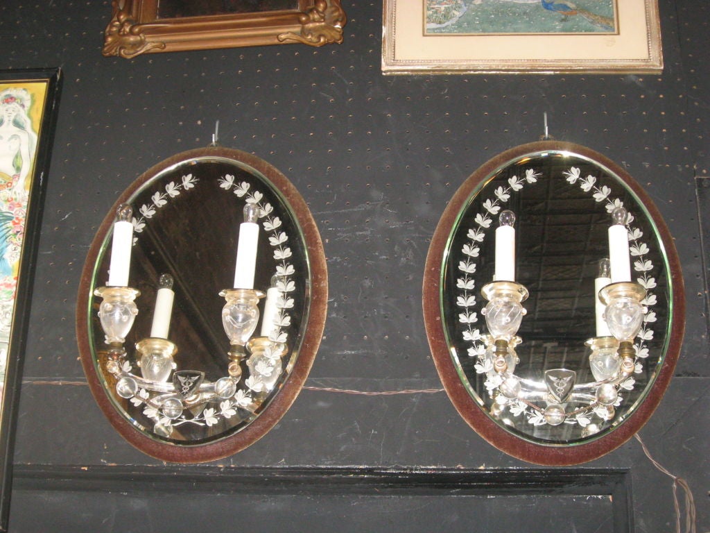 Pair of 19th Century Etched Mirrored Sconces