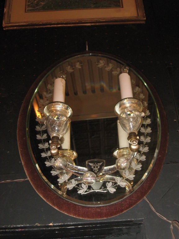 English Pair of 19th Century Etched Mirrored Sconces