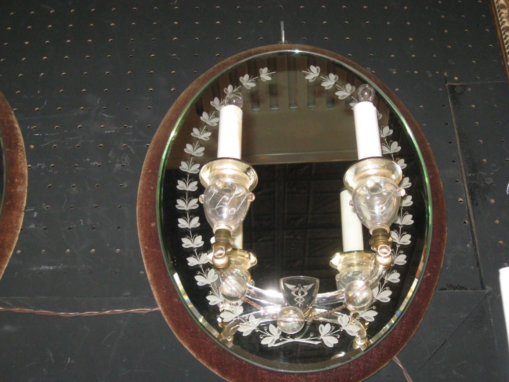 Pair of 19th Century Etched Mirrored Sconces (Radiert)