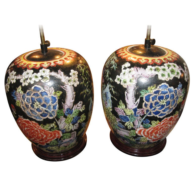 Pair of Oriental Ginger Jars Made into Lamps