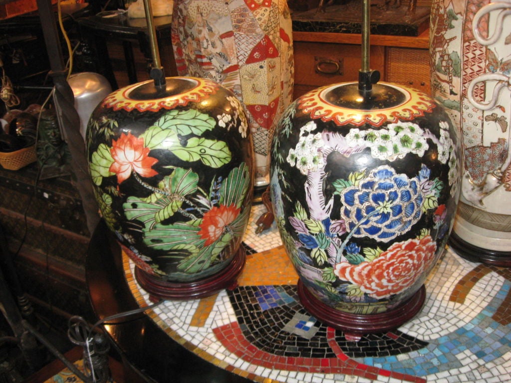 Chinese Pair of Oriental Ginger Jars Made into Lamps