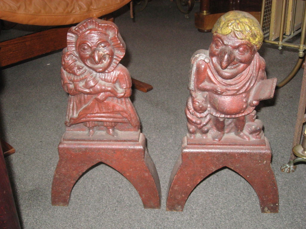 Pair of early Punch and Judy andirons with great original patina.