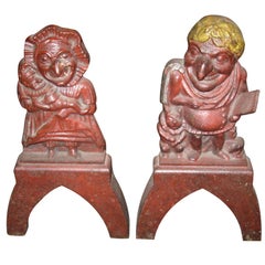 Pair of Early Punch and Judy Iron Andirons