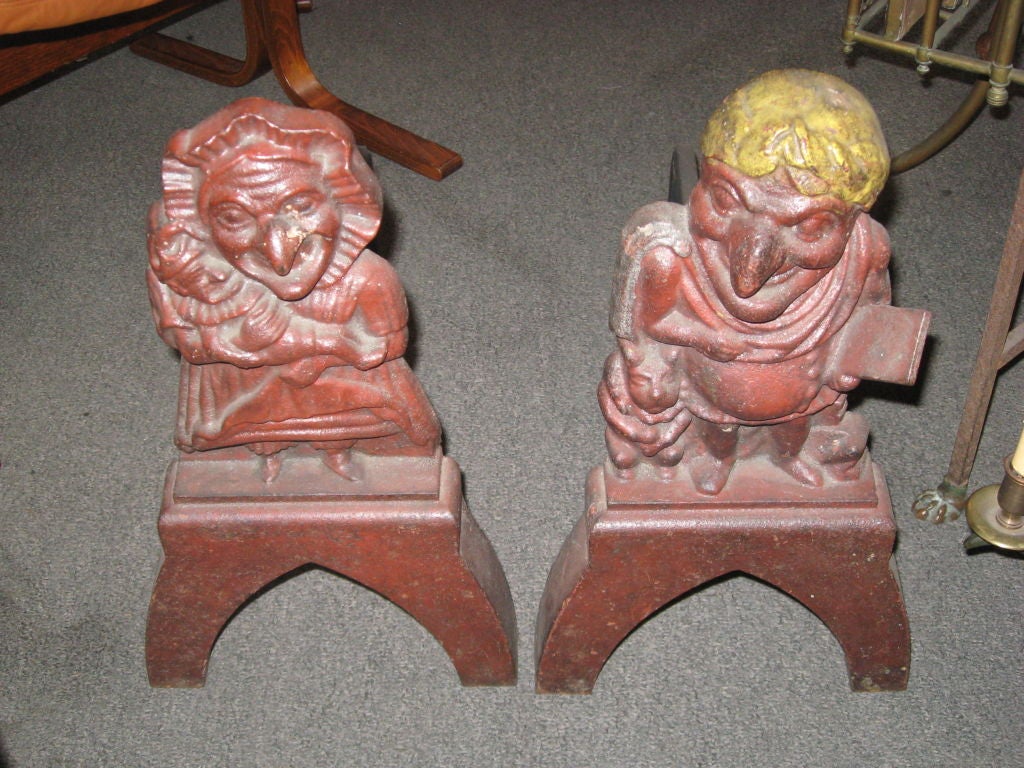 Pair of Early Punch and Judy Iron Andirons In Good Condition In Water Mill, NY