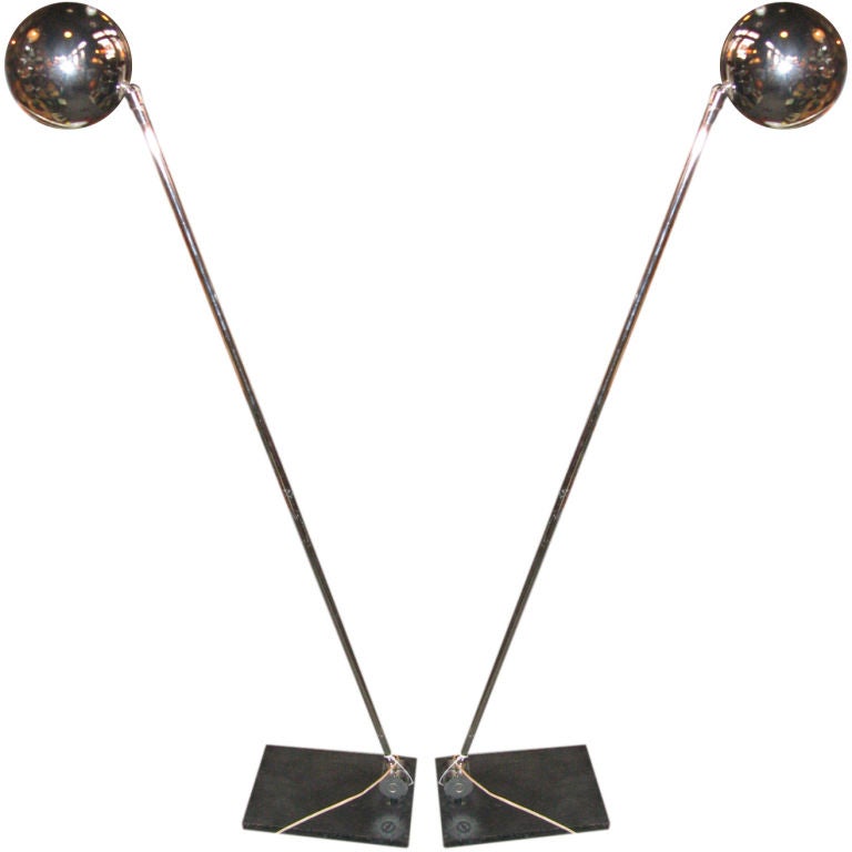 Pair of Mid-Century Chrome and Iron Lamps by George Kovacs