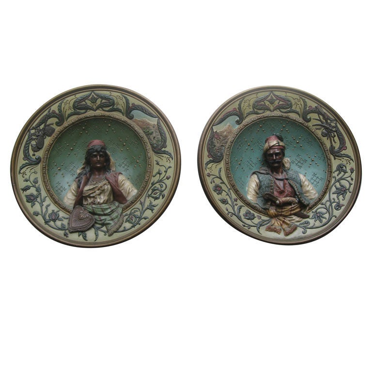Pair of 19th Century Terracotta Plates by Musterschutz For Sale