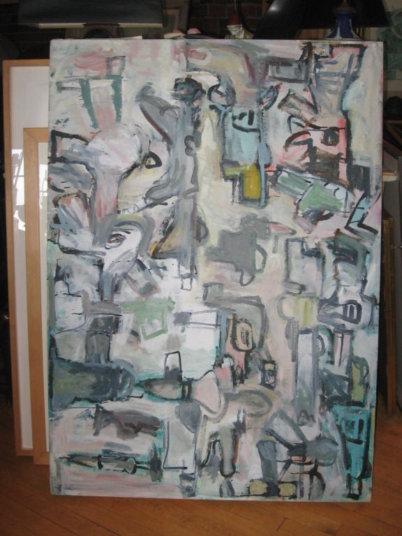 Abstract oil painting by listed Southampton Artist Russell Christoffersen painted a, Gun Series in protest .50x36