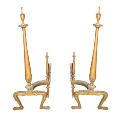 Pair of Neoclassical Style Brass Andirons