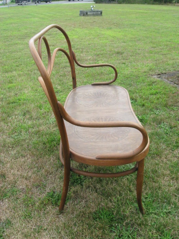 Signed J.J. Kohn Bentwood Bench with Original Embossed Wood Seat