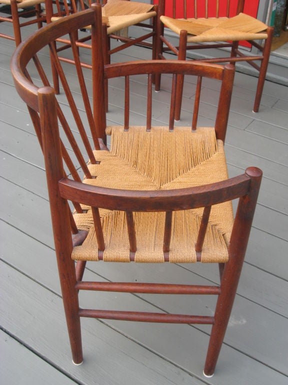 Midcentury Danish Modern Teak Dining Chairs by Jorgen Baekmark for FDM Mobler-Two Arm and Four Side with Original Hand Woven Rush Seats...Great Honey Color Patina..