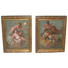 18th Century Pair of Putti Oil Paintings on Wood 3