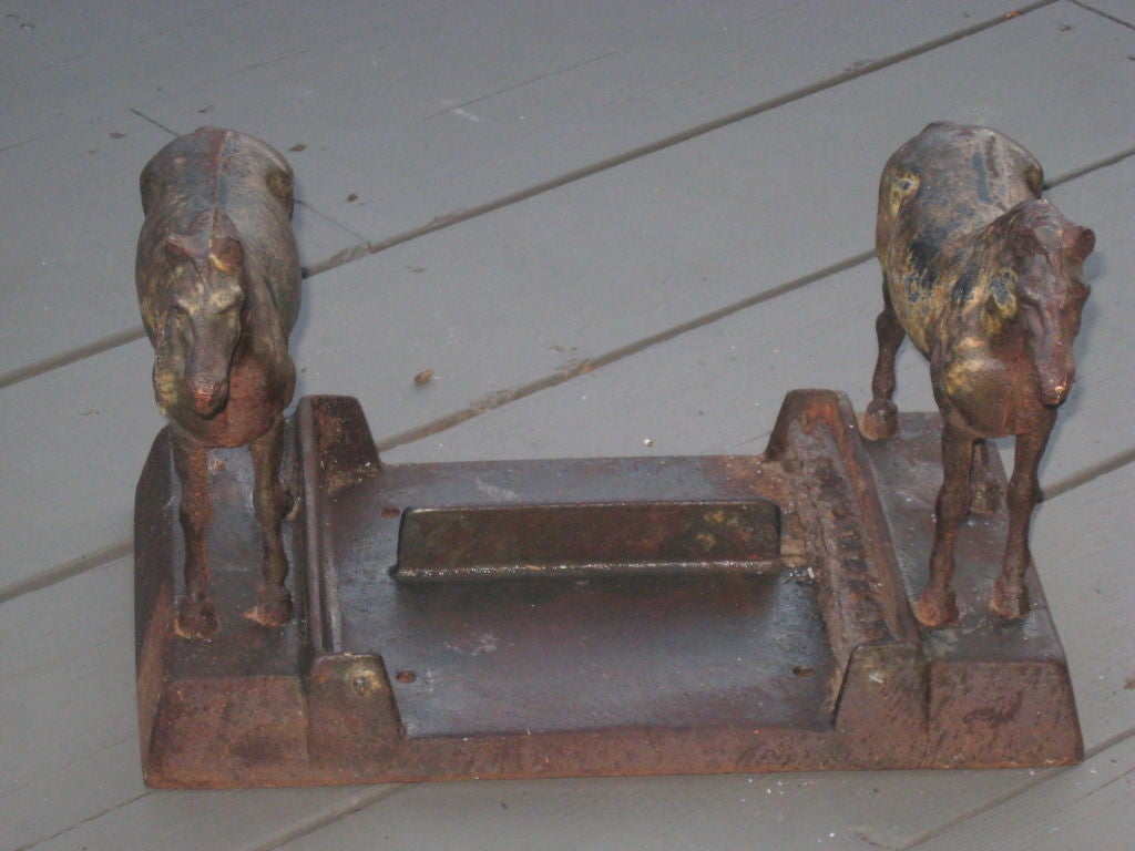 Iron Horse Boot Scraper with Wonderful Age Patina-Brushes on the sides are worn off do to use