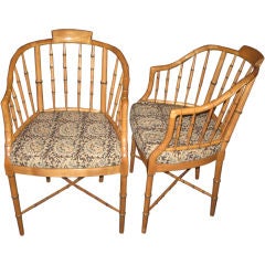 Pr. of Faux  Bamboo Regency Style Arm Chairs