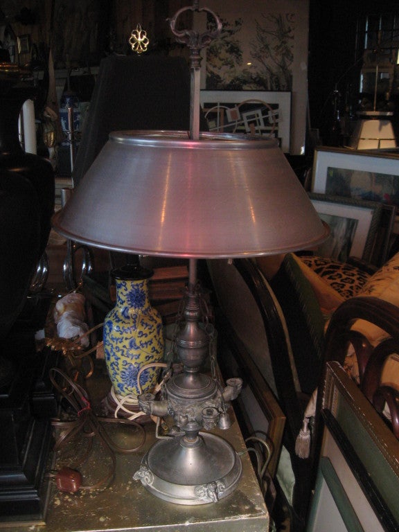 Neoclassical Bouillotte Silvered Bronze Oil Lamp In Good Condition For Sale In Water Mill, NY