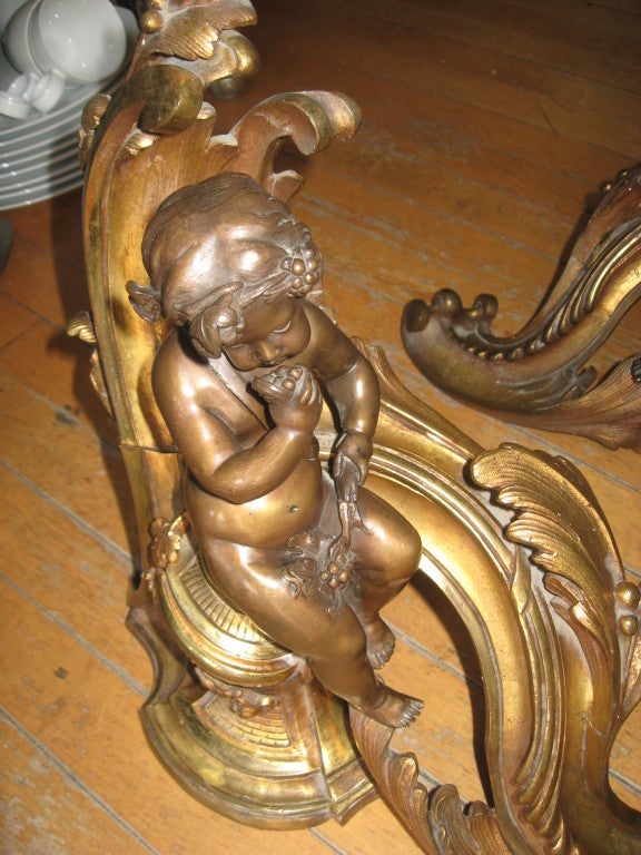 Pair of Bronze Chenets, 19th Century In Excellent Condition In Water Mill, NY