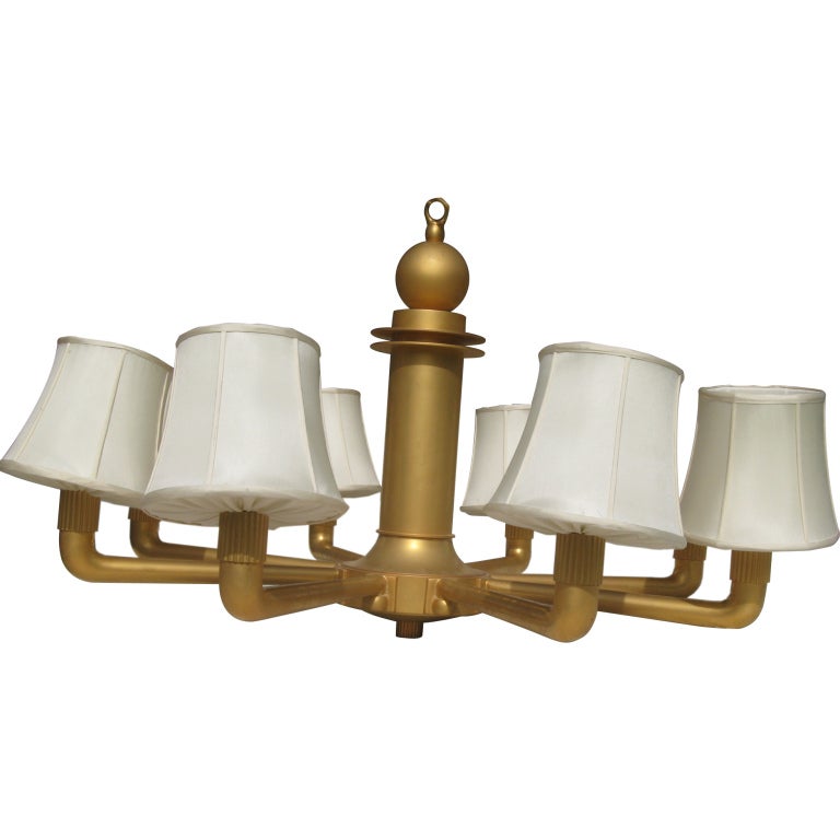 Monumental Gilded Bronze Chandelier in the Style of Ruhlmann