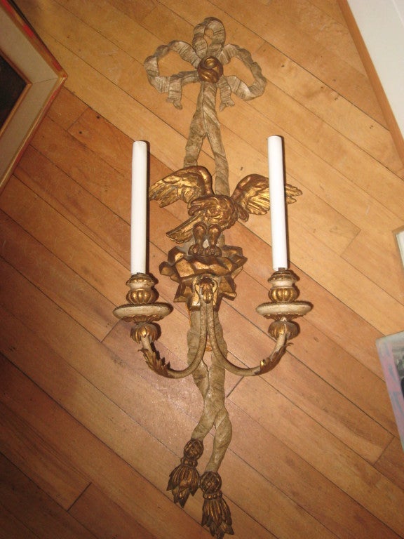 Pair of Italian Gilded Wood Sconces In Good Condition In Water Mill, NY