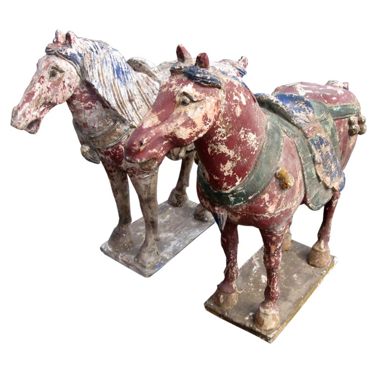 Pair of Early Wood Chinese Horses