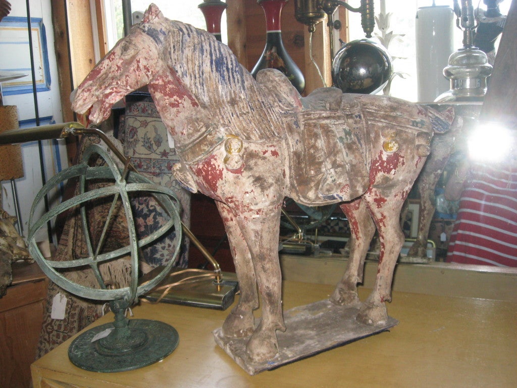 Pair of Early Wood Chinese Horses In Good Condition In Water Mill, NY